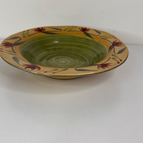 Handpainted Pier 1 Elizabeth Stoneware Bowl With Floral Design 9.5" - Picture 3 of 9